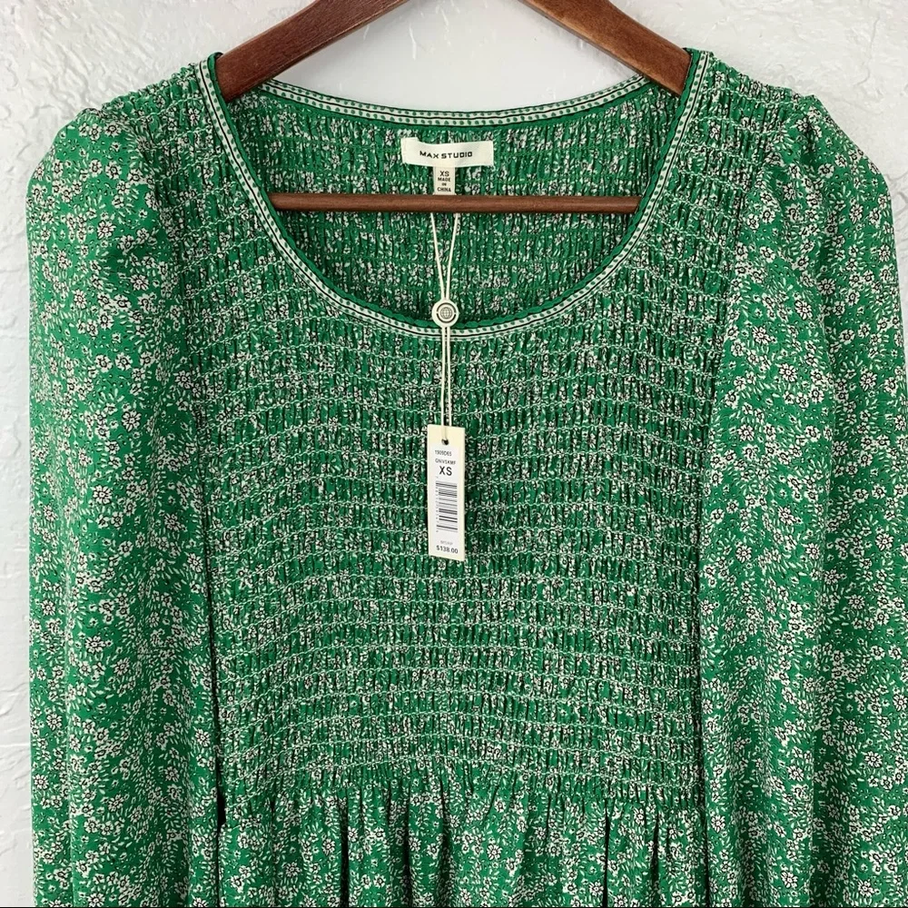 NWT Max Studio Floral Long Sleeve Smocked Dress XS - Picture 4 of 10